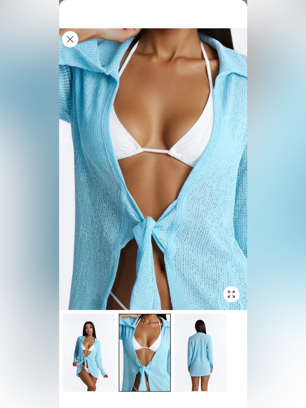 Fashion Nova Light Blue Open-Weave Collared Cardigan CoverUp